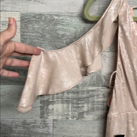 Topshop Blush Foil Cold Shoulder Slit Maxi Dress - Picture 3 of 8